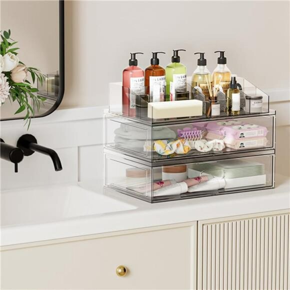 Clear Acrylic Makeup Organizer Stackable Storage Drawers for Vanity Bathroom Cou - Picture 6 of 7